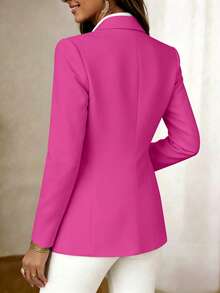 Women's Long Sleeve Lapel Button Jacket, Regular Length Knitted Fabric Lightweight Blazer, Creating Elegant And Fashionable Academic Style - Hot Pink - View 3