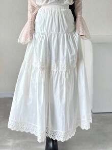 Flared Skirt With Contrasting Lace For Women - White 3 - View 9