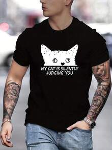 [Diseño Genial]Camiseta Divertida para Hombre, Tallas Grandes, Camiseta con Estampado de Gato - Mi gato te está juzgando silenciosamente - Gatito estilo caricatura - 6 tallas (XS-XXL) Camiseta de manga corta con cuello redondo ligeramente elástica, adecuada para uso casual, regalo de Halloween y Navidad. - Blanco - Ver 6