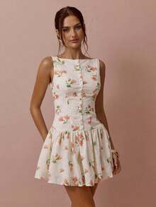 Vestido mini delicado y romántico de verano para mujeres con bordado calado de flores blancas, elegante y fashionable, adecuado para cumpleaños, fiestas, citas, uso diario, vacaciones, graduación y temporada de bodas, ropa de verano para mujeres - Albaricoque 2 - Ver 5