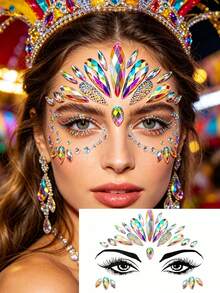 1pc Face Color Diamond Sticker, Suitable For Music Festival, Performance, Dance, Carnival Party And Daily Facial Makeup, With Various Colors To Choose, Waterproof And Durable Y2K Diamond Sticker, Suitable For Sisters Team Dress - Multicolor - View 14