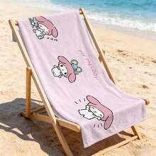 MINISO Quick-Drying My Melody Beach Towel, Pastel Pink Base With Playful My Melody Character Illustrations, Sand-Free Absorbent Towel For Pool, Beach & Vacation - A - View 6