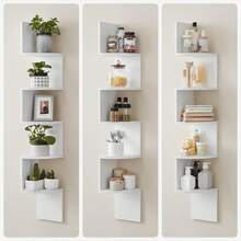 Estante flotante de 5 niveles para esquina, Estante de esquina de varios niveles, Soporte decorativo de esquina para pared para el hogar, Estante triangular para pared, Organizador de almacenamiento para pared, Estante colgante para esquina, Estante para pared para plantas, Estante de esquina de madera, Estanterías de ensamblaje fácil en niveles para dormitorio, baño, cocina, oficina, sala de estar, Decoración de estantería para libros, 20 cm de altura suficiente para libros - Blanco - Ver 6