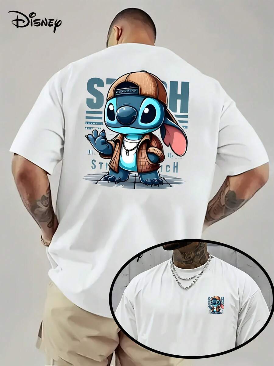 Officially Licensed Product, Disney Lilo & Stitch, Short-Sleeved Shirt With Disney Cartoon Pattern, Disney Men's Short-Sleeved Shirt - 白色 - 查看 1