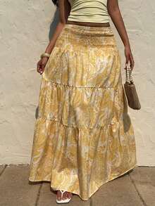 Women's Long Bohemian Print Skirt, Casual For Vacation And Everyday Wear, Spring/Summer - Yellow - View 8