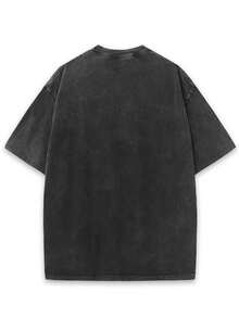 Camiseta Lavada para Hombre con Imagen de Calavera de Santo, Patrón de Arte Religioso Oscuro, Ajuste Elástico, Ropa Casual Urbana Vintage - Negro - Ver 2