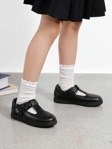 Girls Mary Jane School Uniform Shoes T-Strap Flat Sneakers Comfortable Lightweight Breathable Non-Slip For Toddler Little Kid - 黑色 - 查看 4