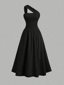 Vestido bandeau ajustado con hombros oblicuos para mujer - Negro - Ver 1