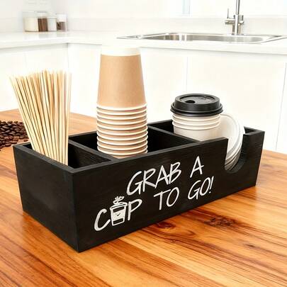Halloween & Christmas Coffee Bar Kitchen Storage Box, Practical Countertop Organizer For Coffee Cups & Lids, Indoor Christmas Decor, Camping Organization