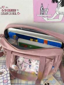 Japanische High School Mädchen JK transparente Tragetasche Rucksack Umhängetasche Schultertasche Ita Tasche große Umhängetasche Damen Ita Tasche - Altrosa - Übersicht 8