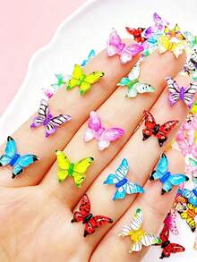 50pcs 3D Gradient Colored Butterfly Nail Art Decoration Transparent Crystal Series Resin Animal Nail Charms Accessories DIY Manicure - Multicolor - View 8