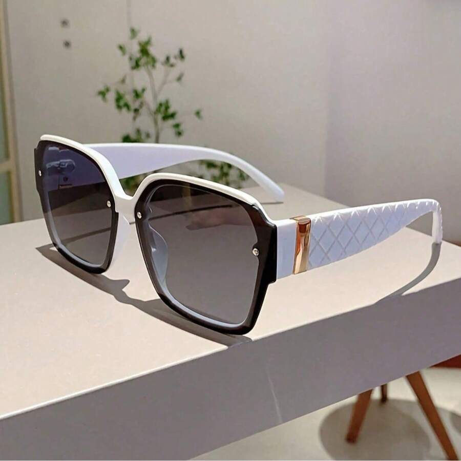 1 pieza Gafas de mujer con patrón de diamantes populares, decoración incrustada de moda, diseño blanco versátil, adecuado para uso diario - Multicolor - Ver 1