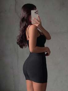 Women's Sexy Spaghetti Strap Mini Bodycon Ribbed Dress, Black Tie-Up Elegant Cocktail Party Club Dress For Summer - Black - View 11