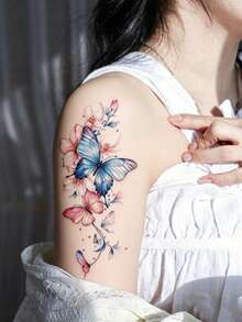 6 fogli di tatuaggi temporanei per il corpo da donna, con colorati motivi primaverili ed estivi di farfalle e fiori. Tatuaggi finti impermeabili, durano 2-5 giorni, possono coprire cicatrici, possono essere usati su braccia, collo, spalle, vita, gambe e caviglie. Perfetti come regali per migliori amici, vacanze, feste e decorazione del corpo. - Multicolore - Visualizzare 6