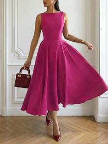 Elegante vestido de Navidad de noche romántico francés sin espalda, ajustado, para fiesta y citas, de verano - Rosa Fucsia - Ver 1