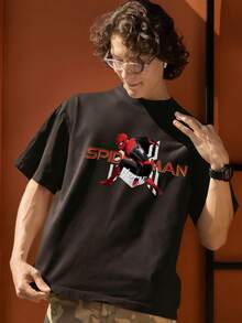 Spider Man Action Pose Logo Graphic T Shirt 100 Percent Cotton T Shirts For Men MARVEL  Marvel Universe  Superhero Men Summer Clothes Men's Clothes Mens Tops Streetwear Mens Gift Ideas Innerwear Or Outfits,Mens Fashion - màu đen - Xem 5