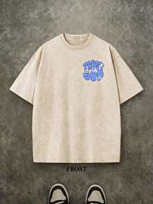 Men's Plus Size Christian Graphic Tees – "TRUST GOD", Colorful Graphic Tees, Vintage Washed Tees, Oversized Men's Tees, 230g 100% Cotton, Unisex Tops, Plus Size Summer Tops, Men's Summer Streetwear Tees, Christian Tees. - 白色 - 查看 2