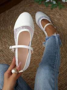 Women's Summer Breathable Cool Slip-On Shoes, New Korean Style Evening Vibe Driving Loafers, Student Elastic Floral Mesh Round Toe Flat Shoes - White - View 3