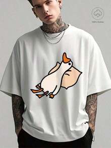 Cotton T-Shirt, Duck Print With Orange Beak, Round Neck, Short Sleeve, Summer Essential, Comfortable And Breathable - For Casual Wear, Running, Outings, Urban Fashion Or Gifts, Modern Summer Style - 黑色 - 查看 6