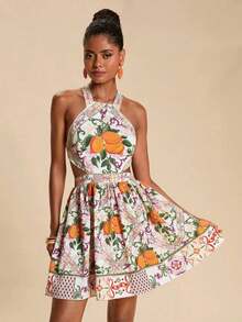 Vestido de verano de mujer con estampado floral y lazo - Multicolor 2 - Ver 1