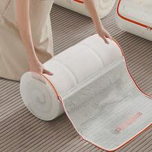 1Pc Cylindrical Quilt Storage Bag, 2 Sizes Optional, White & Orange Zipper Organizer With Handles & Top Loop, Breathable Fabric Dustproof Moisture-Proof Bag With Side Window, Large Capacity Foldable Container For Comforters Bedding, - Multicolor - View 5
