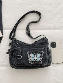 New Chic Casual Shoulder Bag Made Of Soft, Multi-Layered Denim With Multiple Pockets, Versatile, Suitable For Work, Shopping And Travel. - Royal Blue - View 8