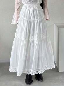 Flared Skirt With Contrasting Lace For Women - White 3 - View 7
