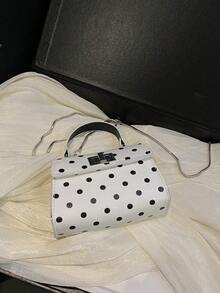 Bolso de mano/embrague de piel de imitación con tapa abatible de unicolor con estampado de lunares de moda - Blanco - Ver 10