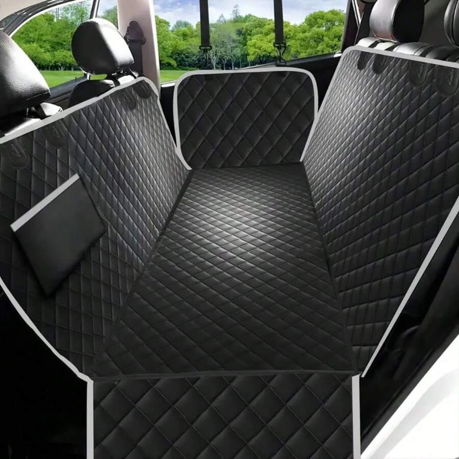 Hundesitzabdeckung für Auto mit Mesh-Fenster und Aufbewahrungstaschen, kratzfeste rutschfeste Hunde-Hängematte fürs Auto, universelle Größe passend für Limousine/Pickup/SUV - Verschiedenfarbig - Übersicht 1