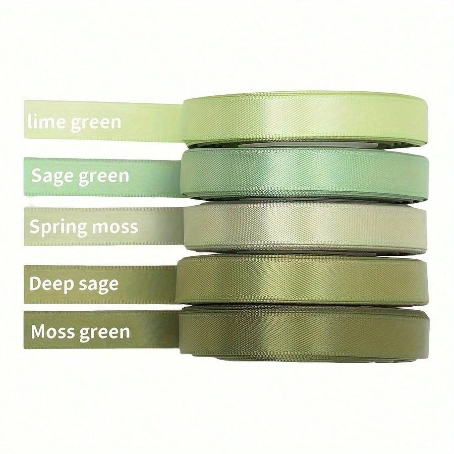 5pcs Mixed Color 3/8 Inch Wide Premium Double-Sided Satin Ribbon, Suitable For Wedding Gift Packaging, Bridal Shower Decor, Bouquet DIY Crafts, 5 Colors X 10 Yards - Multiple Styles - View 1