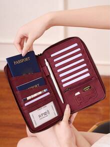 Ví đựng hộ chiếu chống RFID CHARM INFINITE, ví du lịch dung lượng lớn có khóa kéo, ví đựng thẻ và vé đa năng bằng da PU. - Nhiều màu - Xem 6