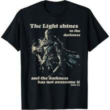 The Light Shines In The Darkness Gothic Knight Design T-Shirt - Black - View 1