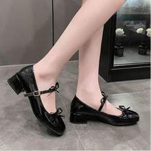 French Haute Couture Bow, Chunky Heel And Square Toe Shoe, New Marijen With Skirt And Red Shoes For Women, Women's Ballerinas - 黑色 - 查看 5