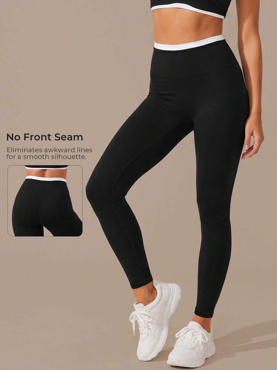 Contrast Color High Waist Tummy Control Sports Running Yoga Pants For Women