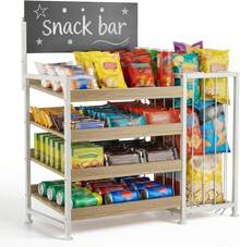 Four Tier Countertop Snack Rack Display Stand Wooden Retail Merchandising Shelf With Blackboard Sign Candy Organizer Holder Rack For Office Breakroom Store Kitchen Countertop Brown - White - View 2