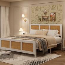 Cama moderna de ratán para dormitorio – Estructura resistente – Diseño elegante y cómodo – Ideal para habitaciones contemporáneas - Blanco - Ver 3