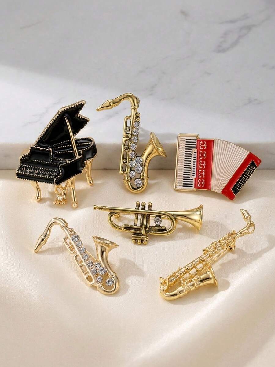 Enamel Musical Instrument Brooches - Classic Musical Scene Pins For Women Unisex Casual Party Jewelry Accessories / Friends Gifts Badges Decoration - Musical Instruments - View 1