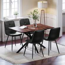 Luxstein Extendable Dining Table And Chairs Set Of 4, Concrete Effect Rectangular Table With Upholstered Linen Chairs For Dining Room, Kitchen - Wood Grain Dining Table + Black PU Dining Chairs - View 11