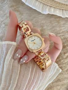 1pc Women's Gold Oval Quartz Watch, Elegant Fashion Suitable For Daily Wear, Birthday, Graduation Gift, Casual Gathering And Party - Gold - View 2
