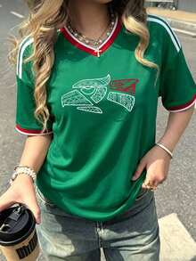 Women's Loose-Fitting T-Shirt, Printed With The Colors Of The Mexican National  And Flag, Perfect For Supporting The National Team. Comfortably Soft For Everyday Wear. 100% Cotton, 220 Gsm. Fashionable Everyday Essentials And Holiday Gifts, Unisex. - 青檸色 - 查看 9