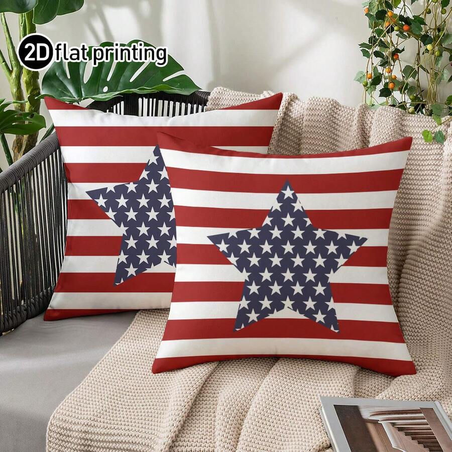 2pcs Independence Day Themed Pillow Covers, Hidden Zipper Closure, Machine Washable, Decorative Throw Pillow Cases For Home, Sofa, Living Room, Bedroom, No Pillow Insert - Multicolor - View 1