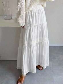 Flared Skirt With Contrasting Lace For Women - White 3 - View 3