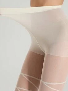 MOIRÉALLURE Meias femininas listradas até a coxa, estilo versátil, clássicas e práticas, ideais para o dia a dia, baladas e outras ocasiões. Meias-calças de jacquard macio e sedoso. - Champagne - Ver 4