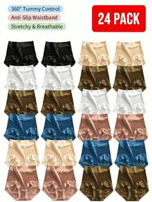 18 Pack High Waist Women's Satin Underwear, Tummy Control Seamless Panties For Women, Full Coverage Butt Lifting Soft Silky Briefs - 彩色 - 查看 1
