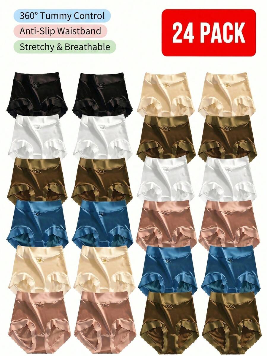 18 Pack High Waist Women's Satin Underwear, Tummy Control Seamless Panties For Women, Full Coverage Butt Lifting Soft Silky Briefs - 彩色 - 查看 1