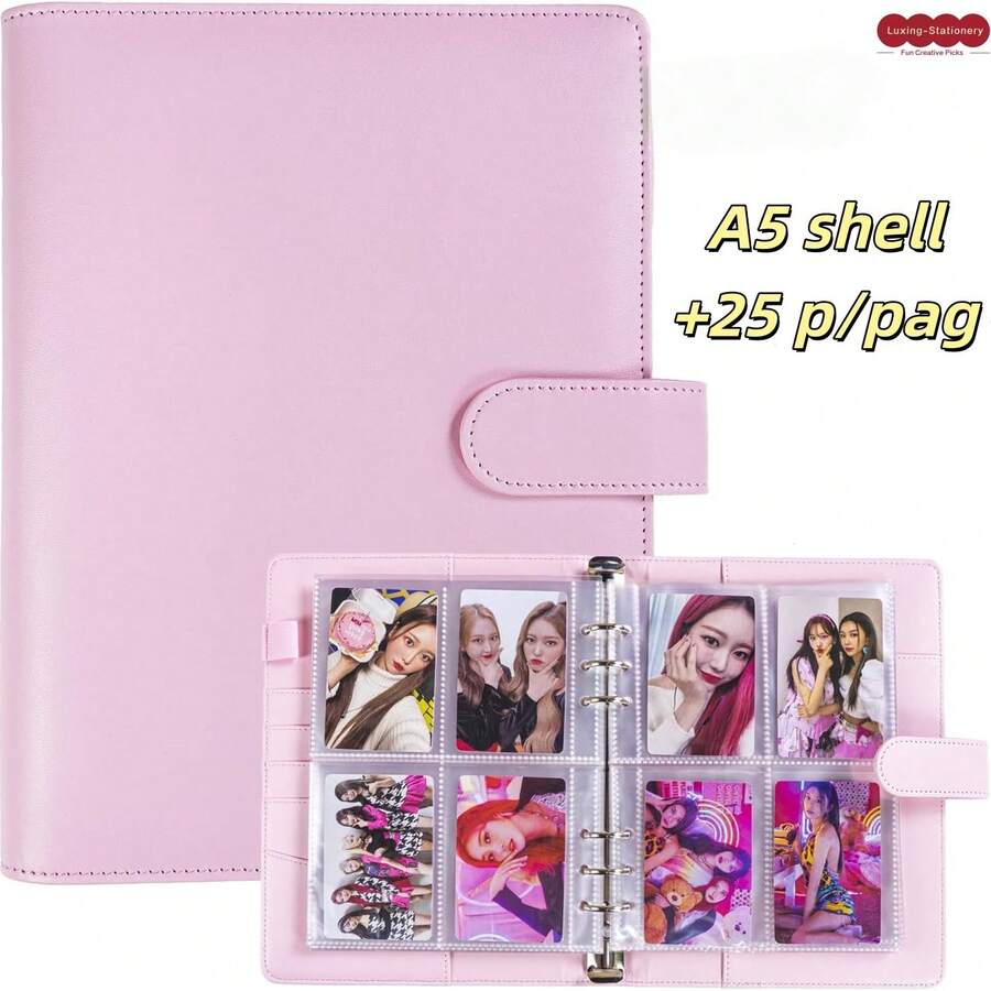 A5 Macaron Shell With 25 Sheets 4-Slot Photo Album Pages, 3-Inch Large Capacity Storage Card Album, Leather Card Holder, Macaron Solid Color, Luxury Leather, Waterproof & Scratch-Resistant, 4-Slot Card Slots, Tight & Non-Slip, High Transparency Pages, Detachable & Replaceable, Portable, Japanese Fresh Style, Korean Ins Style, American Minimalist, Instant Camera Storage, 3-Inch Photo Collection, Celebrity Card Organization, Idol Peripheral Storage,Card Holder - A - View 1