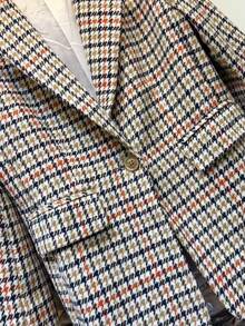 Women's Checkered Tweed Blazer, Casual Elegant Checkered Pattern With Buttons On The Front. - 黑與橙 - 查看 3
