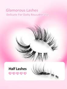 Rikuaild 7 Pairs Half-Eye False Eyelashes, Lightweight And Soft, Create Cat Eye Makeup Effect, Naturally Extend Eye Corners, Transparent Eyelash Roots, Suitable For Daily Makeup, Long-Lasting And Reusable, Cat Eye Effect Half-Piece Eyelashes - Black - View 2