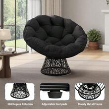 Papasan Chair, 37" Ergonomic Wicker Papasan Chair With Extra-Thick Soft Fabric Cushion, Heavy-Duty Steel Frame, 360° Swivel Base For Living Room, Bedroom & Reading Nook – All Black - B - View 8