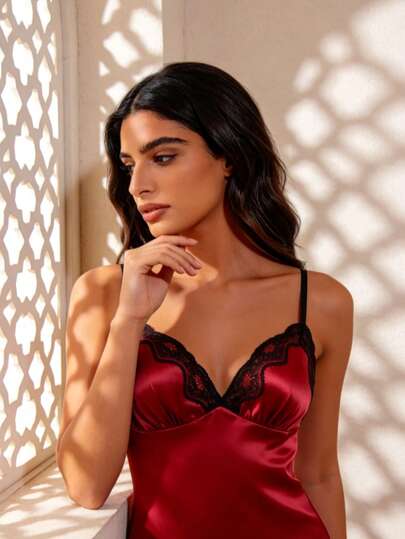 Temptuelle Áo ngủ nữ, váy ngủ satin in hoa thanh lịch với viền ren, cổ chữ V, lưng hở, dây mảnh, áo choàng thoải mái.